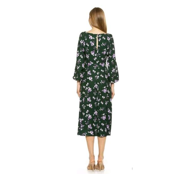 Alexia Admor Bubble Midi Dress Floral High Split Green Size 6 Long Sleeve 3476 - Picture 3 of 13